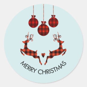 Sticker Rond 2 cerfs de Noël saut de style rustique