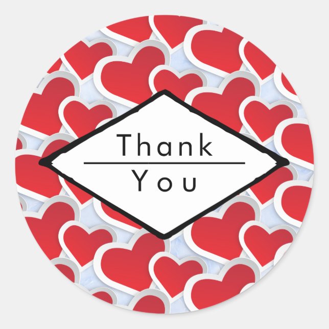 Sticker Rond 2 Coeurs rouges Répéter Motif mignon Merci (Devant)