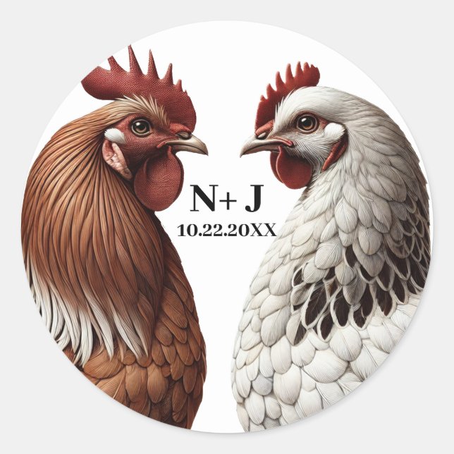 Sticker Rond 2 Poulet de campagne ferme Mariage Barnyard (Devant)
