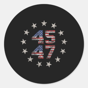 Sticker Rond 2 Side Trump 2024 Président 45 47 American Flag Tr