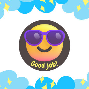 Sticker Rond 2D Fun jaune émoticône bon emploi Fourniture de l'