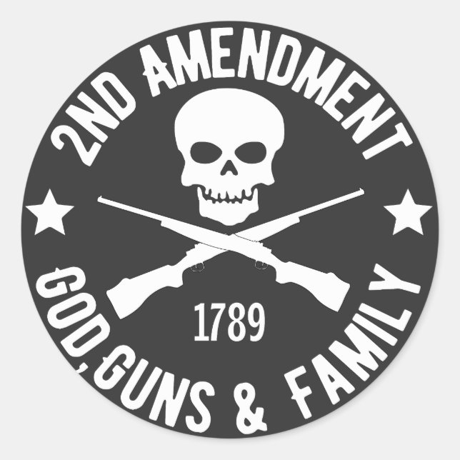Sticker Rond 2e amendement, Dieu, armes et famille (Devant)