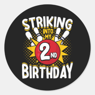 Sticker Rond 2e anniversaire Bowling Thème Grève dans Anniversa