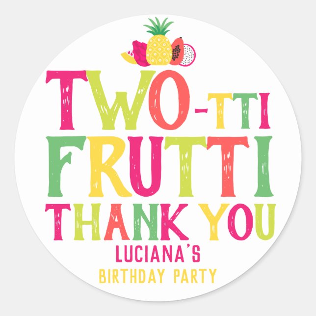 Sticker Rond 2e anniversaire Merci de fruits à deux tti (Devant)