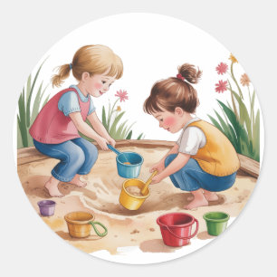 Sticker Rond 2e anniversaire Sandbox Girl Party