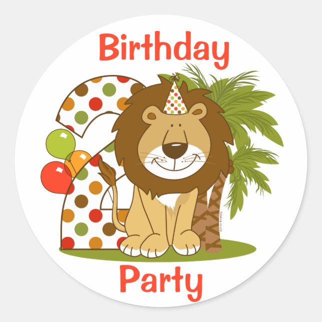 Sticker Rond 2ème anniversaire de lion mignon (Devant)