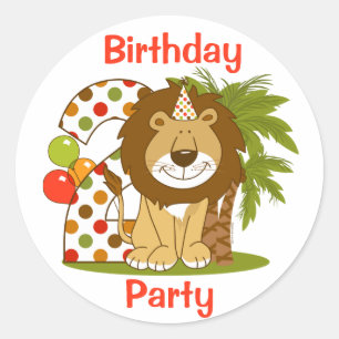 Sticker Rond 2ème anniversaire de lion mignon