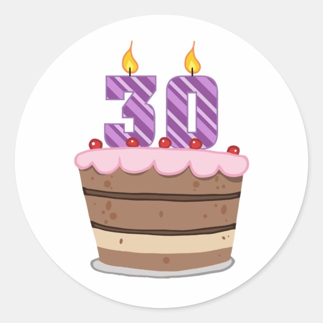 Sticker Rond 30 ans sur le gâteau d'anniversaire (Devant)