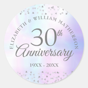 Sticker Rond 30e Anniversaire de Mariage Cœurs Confettis Perle