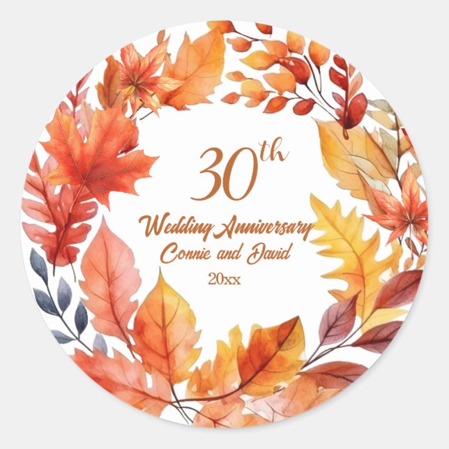 Sticker Rond 30e anniversaire de mariage Floral automnal (Devant)
