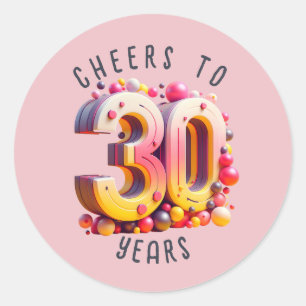 Sticker Rond 30e anniversaire ou anniversaire 3D Numéro Jalon