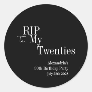 Sticker Rond 30e anniversaire RIP 20 ans Soirée noir et blanc