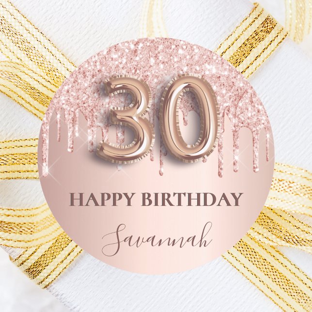 Sticker Rond 30e anniversaire rose gouttes rose or (Créateur téléchargé)