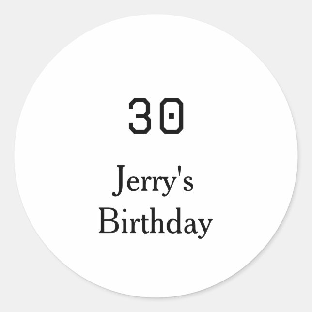 Sticker Rond 30th birthday bold letter name date simple minimal (Devant)