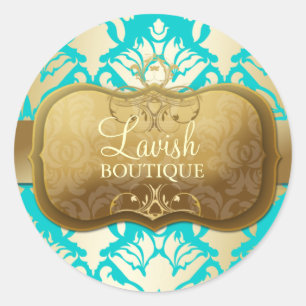 Sticker Rond 311 Lavish Golden Damask Shimmer Turquoise
