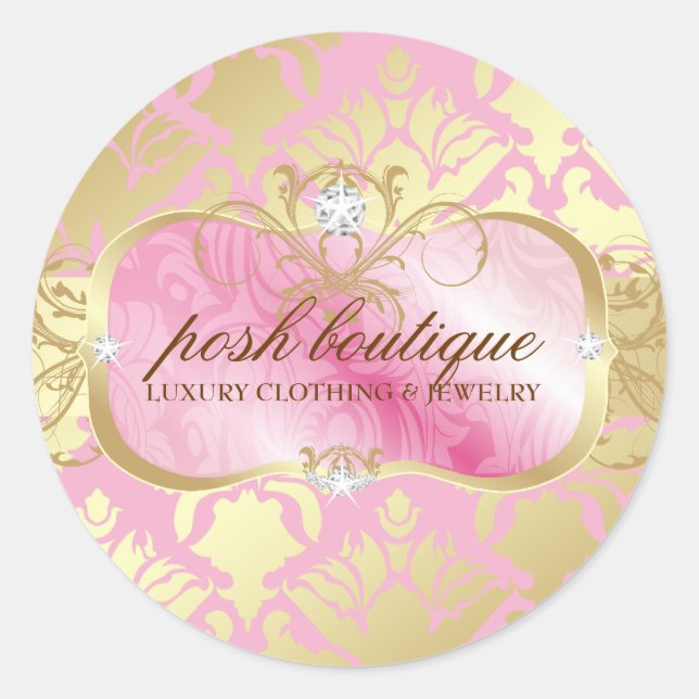 Sticker Rond 311 Plate-forme rose et damas Shimmer Or (Devant)