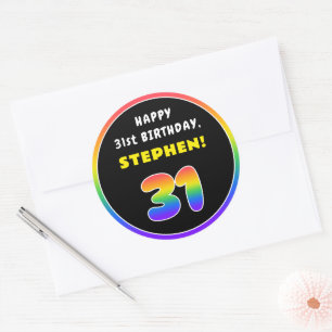 Sticker Rond 31e anniversaire : Arc-en-ciel coloré # 31, Nom pe