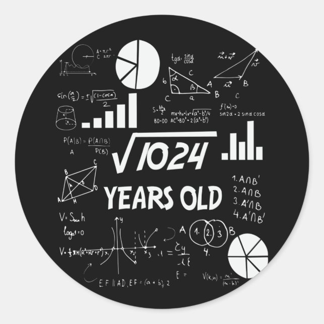 Sticker Rond 32e anniversaire Carré mathématiques racine 32 ans (Devant)