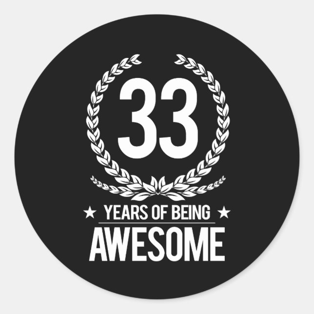 Sticker Rond 33e anniversaire (33 ans d'être génial) (Devant)