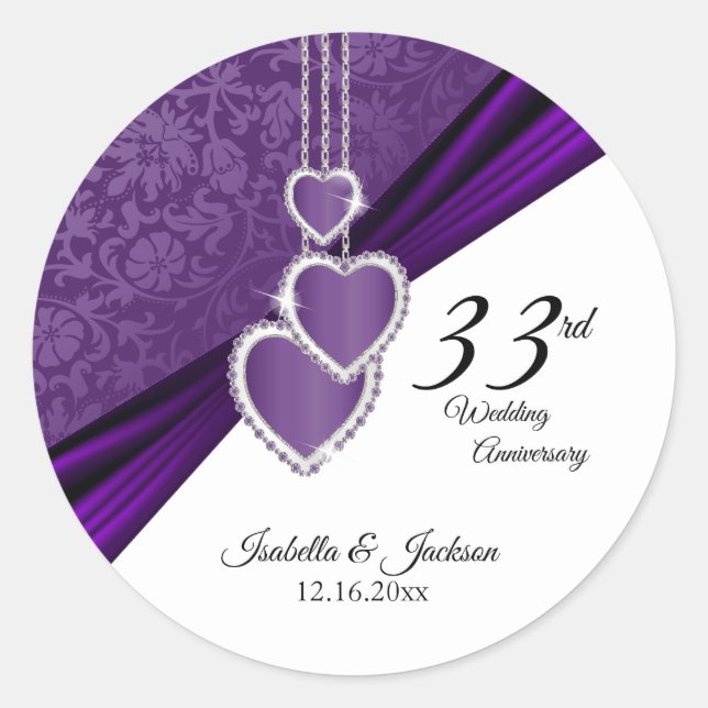 Sticker Rond 33e Anniversaire du Mariage pourpre d'Améthyste (Devant)