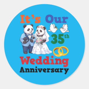 Sticker Rond 35e anniversaire de mariage Panda Couples ensemble