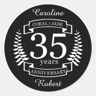 Sticker Rond 35e ANNIVERSAIRE Mariage JADE / CORAL