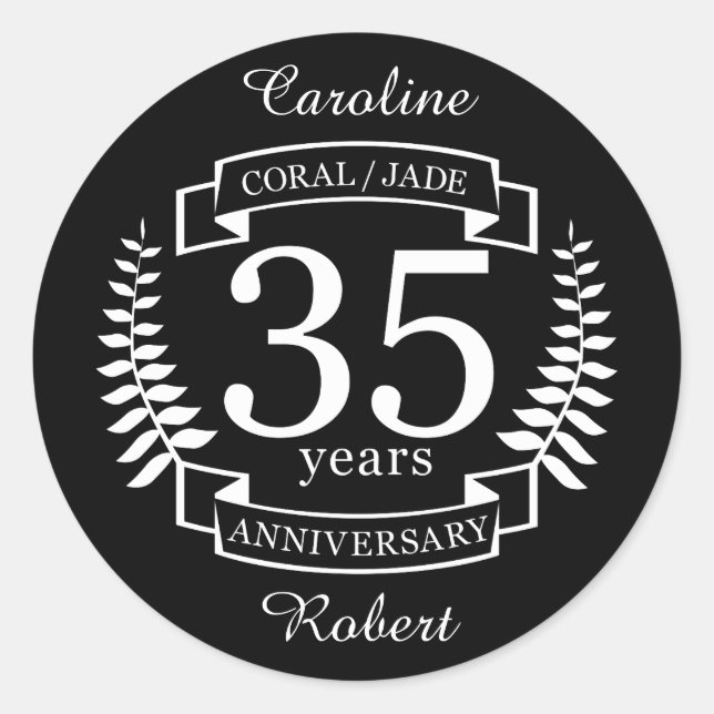 Sticker Rond 35e ANNIVERSAIRE Mariage JADE / CORAL (Devant)