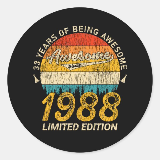 Sticker Rond 37 Ans 1988 Retro Awesome 37e anniversaire Cadeau (Devant)