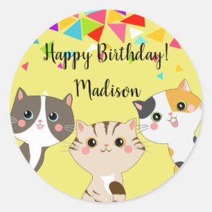 Sticker Rond 3 Adorable Kitty Joyeux anniversaire