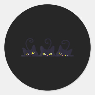 Sticker Rond 3 chats noirs design drôle mignon femmes hommes fi