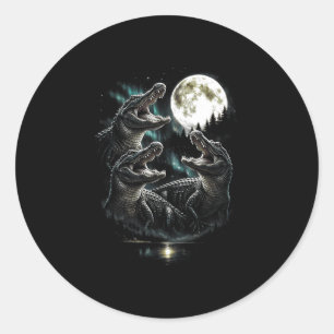 Sticker Rond 3 crocodile hurleur lune style vintage rétro drôle