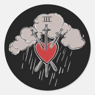 Sticker Rond 3 d'épées Love Heart Tarot Illustration Trois