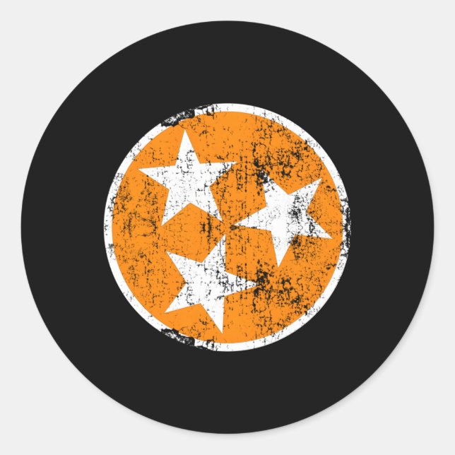 Sticker Rond 3 Étoiles Tn Orange Et Blanc Distressed Tennessee  (Devant)