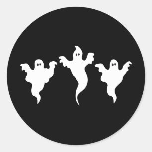 Sticker Rond 3 Fantômes Noir & Blanc Whimsical Halloween Party