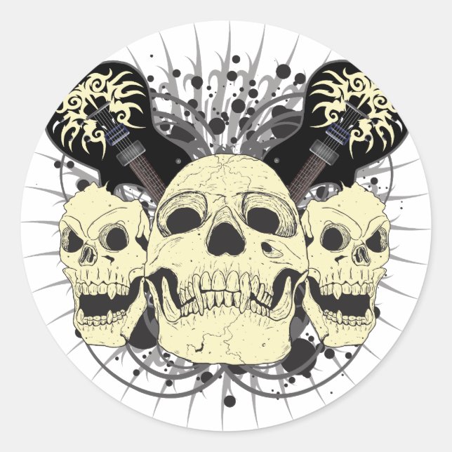 Sticker Rond 3 guitares crâniennes (Devant)