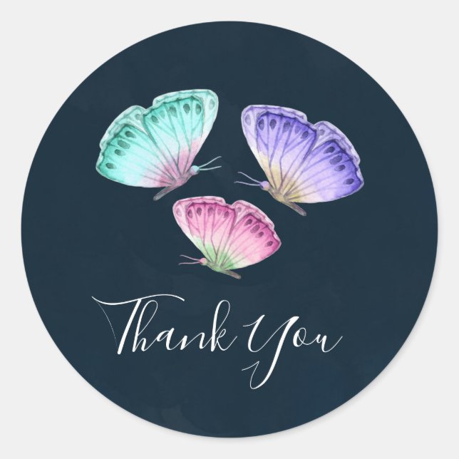 Sticker Rond 3 Joli Pastel Aquarelle Papillons Merci (Devant)