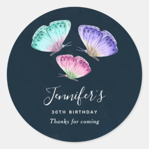 Sticker Rond 3 Mignons Papillons Pastel Aquarelle Colorée