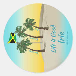 Sticker Rond 3 Palmiers Jamaïque Relax-Recharge-Rejeuner