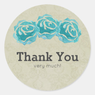 Sticker Rond 3 Roses Turquoises d'aquarelle sur le Merci Tan Da