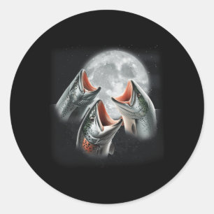 Sticker Rond 3 Saumons Hurle Au Clair De Lune Drôle De Saumon