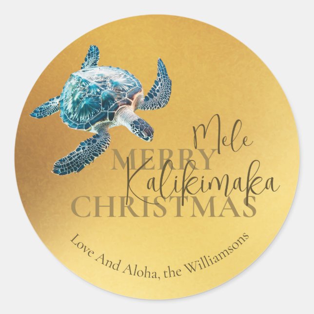 Sticker Rond 3D Tortue Mele Kalikimaka | Personnalisé  (Devant)