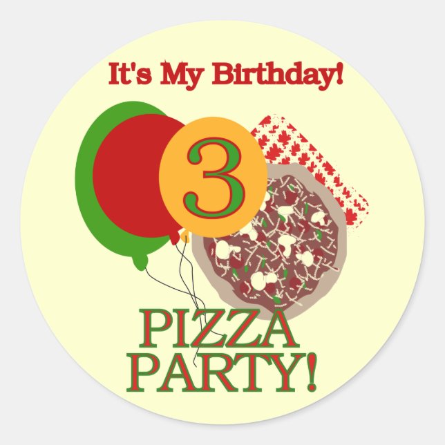 Sticker Rond 3e fête de pizza Tshirts et cadeaux d'anniversaire (Devant)