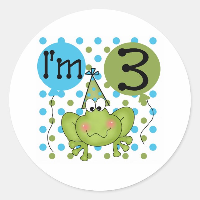 Sticker Rond 3ème anniversaire de grenouille bleue (Devant)