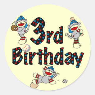 Sticker Rond 3ème anniversaire du baseball de singe de soie