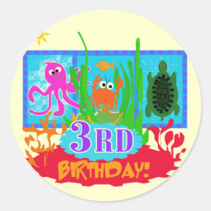Sticker Rond 3ème Aventure sous-marine Tshirts d'anniversaire