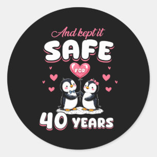 Sticker Rond 40 Ans de Mariage Cadeau de Mariage Pingouin Coupl