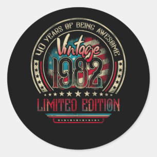 Sticker Rond 40 ans merveilleux 40e anniversaire Vintage 1982 U