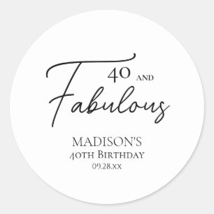 Sticker Rond 40 et fabuleux 40e anniversaire noir et blanc