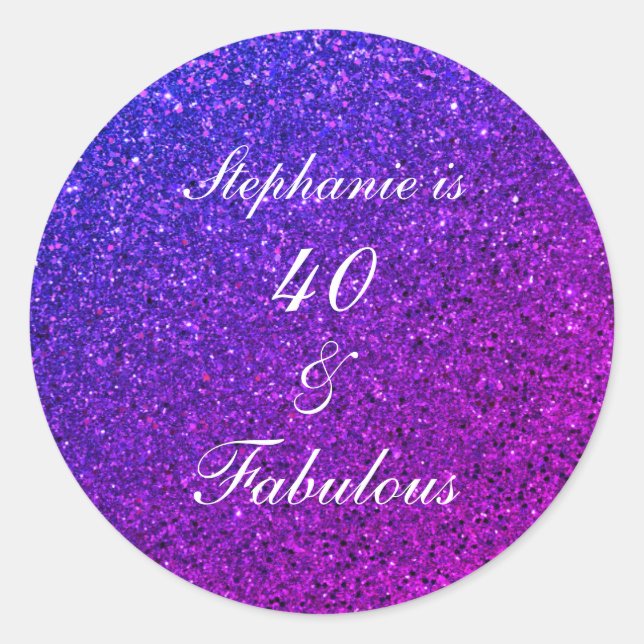 Sticker Rond 40 Et Fabuleux Anniversaire Rose violet Parties sc (Devant)
