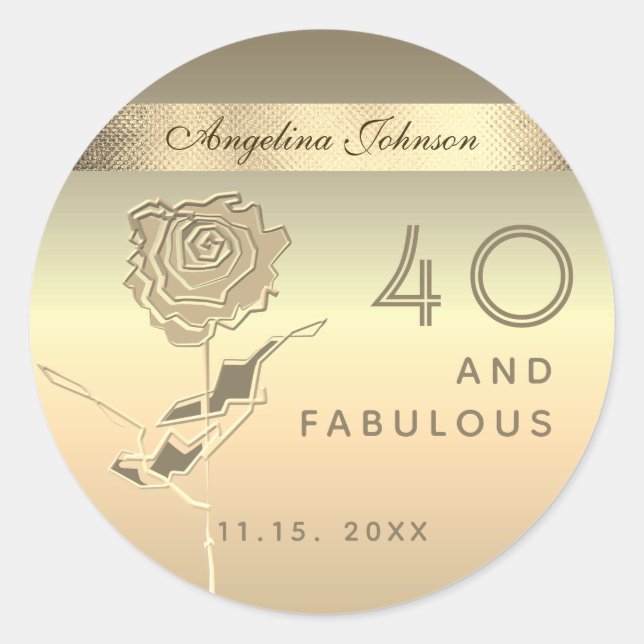 Sticker Rond 40 et fabuleux, Elegant Rose or Flower (Devant)
